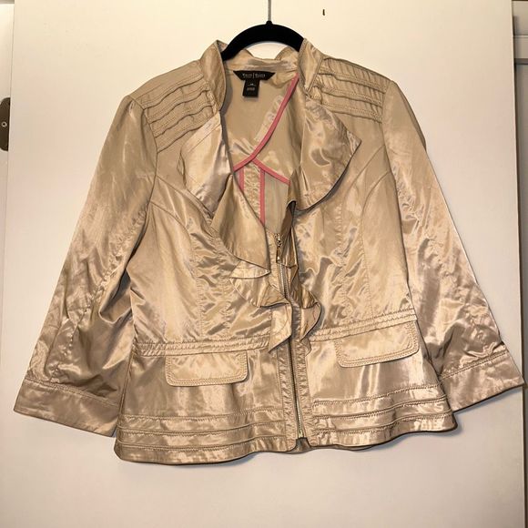 White House Black Market Jackets & Blazers - White House Black Market Womens Ruffle Jacket Full Zip Peplum Champagne Size 10